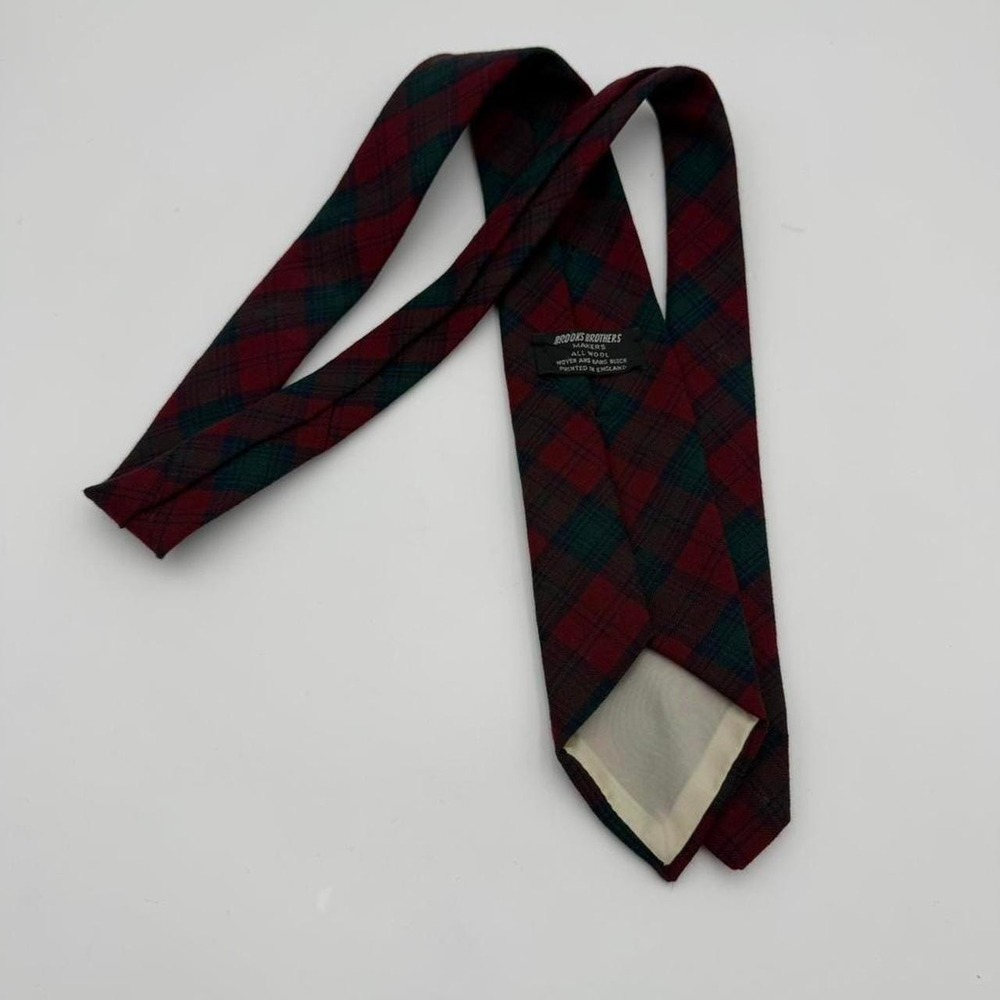 Vintage Brooks Brothers makers wool tartan plaid neck tie red green England